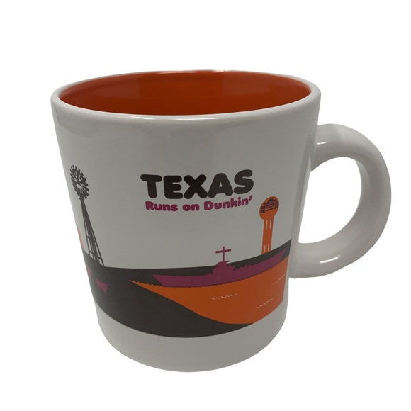 Dunkin’ Donuts Texas Mug “Texas Runs on Dunkin’” Orange Interior 14 oz - Picture 4 of 6